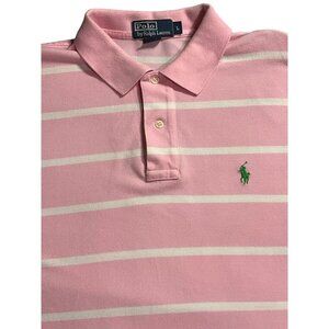 Polo Ralph Lauren Pink with White‎ Stripe Men's Large Polo Shirt